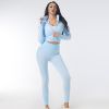 Contrast Pop Zip Closure Long Sleeves Top and Activewear Leggings Set