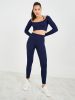 Cismea Seamless Front Broad Square &amp;amp;amp;amp; Strap Neck Detail Crop Top &amp;amp;amp;amp; Leggings Set