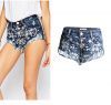 ladies pants low waist shorts embroidered denim shorts fringed curly edge wide-leg pants