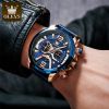 OLEVS 9915 Casual Sport Watches for Men Blue Luxury  Leather  Man Clock Fashion Chronograph Quartz WristWatch