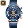 OLEVS 9915 Casual Sport Watches for Men Blue Luxury  Leather  Man Clock Fashion Chronograph Quartz WristWatch