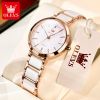 OLEVS 5877 Ceramic Quartz Watch For women Luxury High Quality women&amp;amp;#039;s Stainless Steel Business Luxury Watches