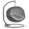 Custom moon garden furniture egg wicker gray cushion rattan swing chair hanging with metal stand