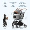 Bello wm01-t dog/cat pet stroller, aluminum alloy, foldable, detachable, towing telescopic rod,