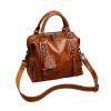 Professional Vintage Retro Leather Tote High Quality Large Capacity Crossbody Shoulder Bag Designer Rivets Handbag Fashion Long Strap Sling Vintage Messenger Bag Office Work Business Briefcase