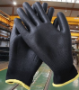 Custom Polyester Liner Black Elastic Cuff Glove Anti Slip Wear Resistance PU Coated Work Gloves
