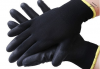 Custom Polyester Liner Black Elastic Cuff Glove Anti Slip Wear Resistance PU Coated Work Gloves