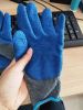 10 Stitches of Grey Yarn Grey Polyester Cotton Knitted Blue Crinkle Latex Palm Coated Work Safety Gloves