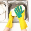 Reusable Household Cleaning Rubber Gloves Kitchen Dish Washing Cleaning Glove With Scouring Pad