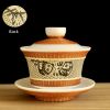 Bamboo woven porcelain tea set