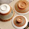 Bamboo woven porcelain tea set