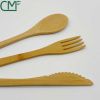 High quality reusable bamboo cutlery set 3 in 1 100% natural bamboo cutlery set in white bag for customized logo zero waste