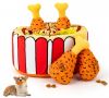 Food Buddies Burrow, Interactive Squeaky Hide and Seek Plush Dog Toy Enrichment Snuffle Dog Toy- Chicken Leg Box