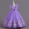 Hot Sale Applique Sleeveless Puffy Dresses Long Ball Gown Kids Wedding Party Dress