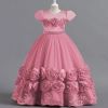 Girls summer embroidered bow elegant net gauze puffy dress wedding dress stage costume prom dress girl clothes sweet