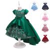 Summer Princess Dress For Girls Birthday Wedding Gown Kids Girl Party Dress Bow Embroidered Trailing Bridesmaid Dresses