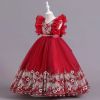 Hot Sale Applique Sleeveless Puffy Dresses Long Ball Gown Kids Wedding Party Dress