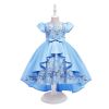 Summer Princess Dress For Girls Birthday Wedding Gown Kids Girl Party Dress Bow Embroidered Trailing Bridesmaid Dresses