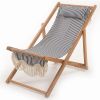 Factory Supply Custom Logo Portable Folding Wooden Garden Camping Recliner Beach Lounge Deck Armrest Chair with Cupholder