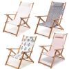 Factory Supply Custom Portable Folding Wooden Garden Camping Recliner Beach Lounge Deck Chair with Armrest Cupholder Footrest