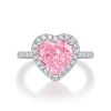 Factory Supply Custom Jewelry Pink Color 5a Cubic Zirconia High Carbon Diamond Sterling Silver Heart Ring