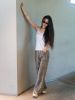 Retro Medieval Mobwife Style Slim Leopard Print Water Washed Old Wide Leg Denim Pants Women's 4002