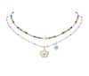 Non Fade Stainless Steel Rainbow Beaded Chain Flower Smile Charm Necklace with Cz Rhinestones Girl's Cute Y2K Jewelry