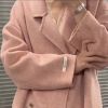  Pink coat 2024 autumn and winter new high-end French gentle style temperament thin mid-length woolen jacket women