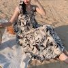 V-neck floral slip dress, women's summer 2024 new French tea break temperament, waist cinching, slim long skirt