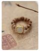 Laosan sandalwood small bead ring ancient style female niche design sense retractable ring and jade hand decoration Chinese style
