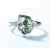 High Quality Nature Gemstone Fine Jewelry Sterling Silver 925 Geometric Shape Green Moss Agate Rings for Girl Man