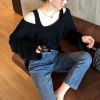 Wool sunscreen long sleeve knitted top vest two-piece women 2024 spring/summer thin loose casual smock T-shirt