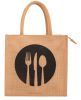 Jute Lunch Bag - Natural Jute Lunch Bag with Bottle Holder &amp; Flat Pocket