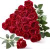 Artificial Roses Silk Flowers,Big Velvet Flower Head Realistic Red Roses, Fake Roses Real Touch Bouquet Long Stems