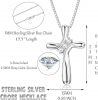 JEWELRY 925 Sterling Silver Cross Necklace for Women 3-Stone Cubic Zirconia Silver Cross Pendant Necklaces