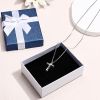 JEWELRY 925 Sterling Silver Cross Necklace for Women 3-Stone Cubic Zirconia Silver Cross Pendant Necklaces