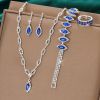 DaDa Hot Accessories New Fashion Bridal Jewelry Wedding Accessories Simple Sapphire Blue Diamond Necklace Earrings