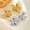 DaDa Fashionable niche design temperament simple irregular metal five-petal flower titanium steel jewelry accessories stud earrings