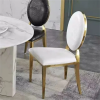 White Leather Golden Stainless Steel Round Back Design Dining Restaurant Hotel Banquet Party Ballroom Event Rental Wedding Chair