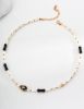 Sterling Silver Natural Pearl Black Agate Horseshoe Shell Enamel Necklace