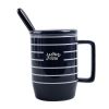 13 oz. Stripe Ceramic Mug With Lid And Spoon