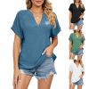 Women&amp;#039;s Solid Color V Neck Loose Chiffon Shirt