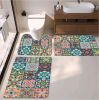 Bohemian bath toiet Mat PU Leather Wear Resistance Bathroom Floor Mat No Stains Quick Drying Rubber Non-Slip Shower Mat 