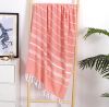 Custom cotton woven sand free Turkish multi color striped soft fouta beach towel with tassels