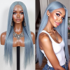  Luxurious Silver Gray Straight Wig, Extra Long Length, Heat Resistant Synthetic Hair, Center Part