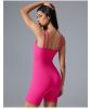 Strappy Yoga Bodysuit - Sexy V-Neck with Padded Bra & Backless Design - Women's Workout Shorts Romper D25107