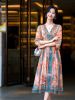  French V-Neck Slimming Face "Vintage Palace Glam" Heavy Embroidered Crystal Dress Ã¢ï¿½ï¿½ Mid-Length Elegant Style  80127