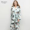 19 Momme Heavyweight 100% Mulberry Silk Pajama Set Women's Long Sleeve Flannel Printed Lounge Wear D-6057