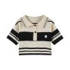 Polo collar knitwear T-shirt women's summer design sense niche striped shoulder loose slim short chic top