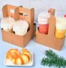 2 ,4Cups Disposable Drink Carrier with Handle Brown Kraft Paperboard Cup Holder